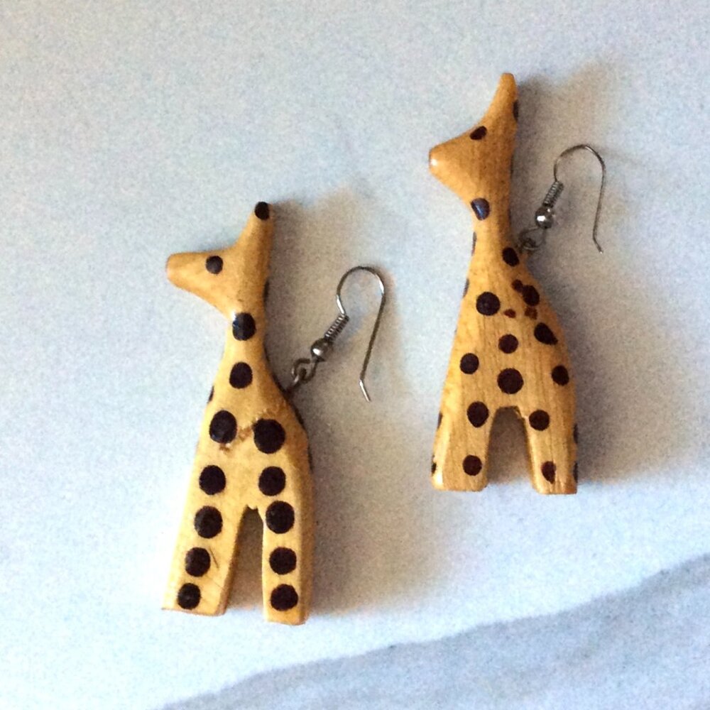 Hand-Carved Wood Giraffe Earrings from Kenya, Africa